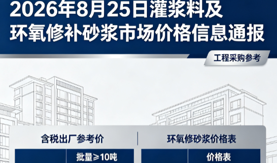 龙湾2026年8月25日灌浆料及环氧修补砂浆市场价格信息通报